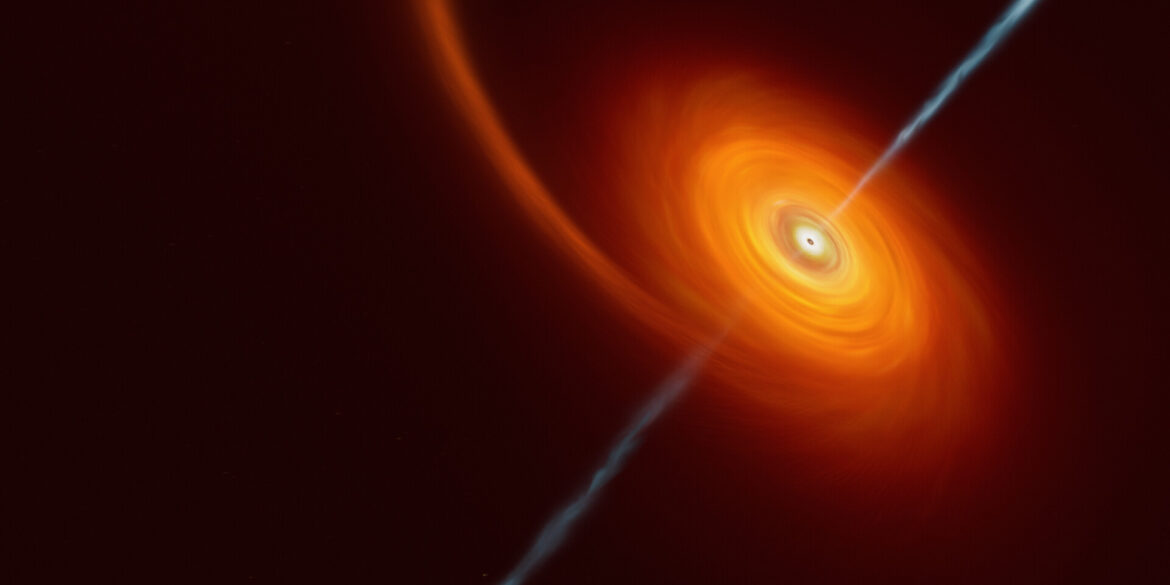 Ilustración de un agujero negro tragando una estrella. Por Martin Kornmesser.