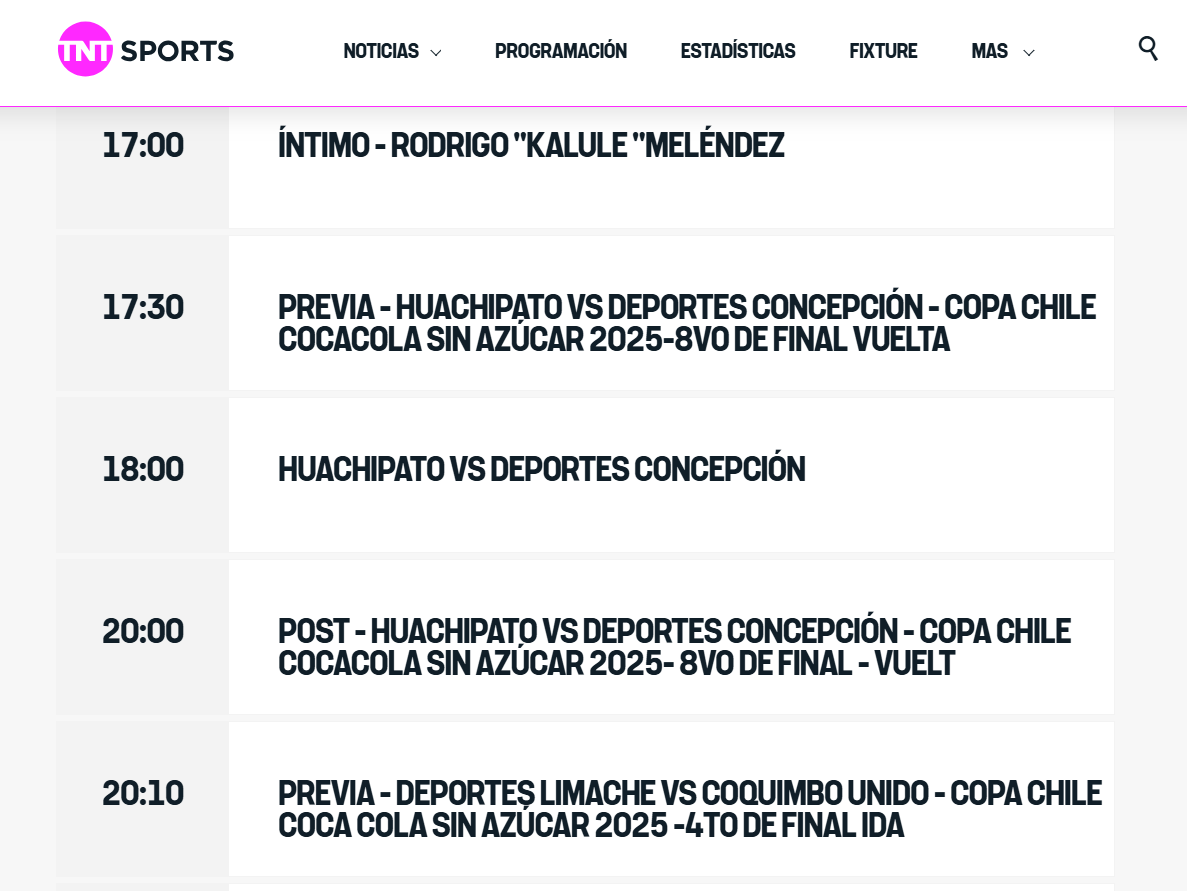 Programación TNT Sports 10 de julio