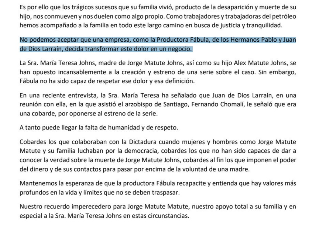 Comunicado trabajadores por Matute