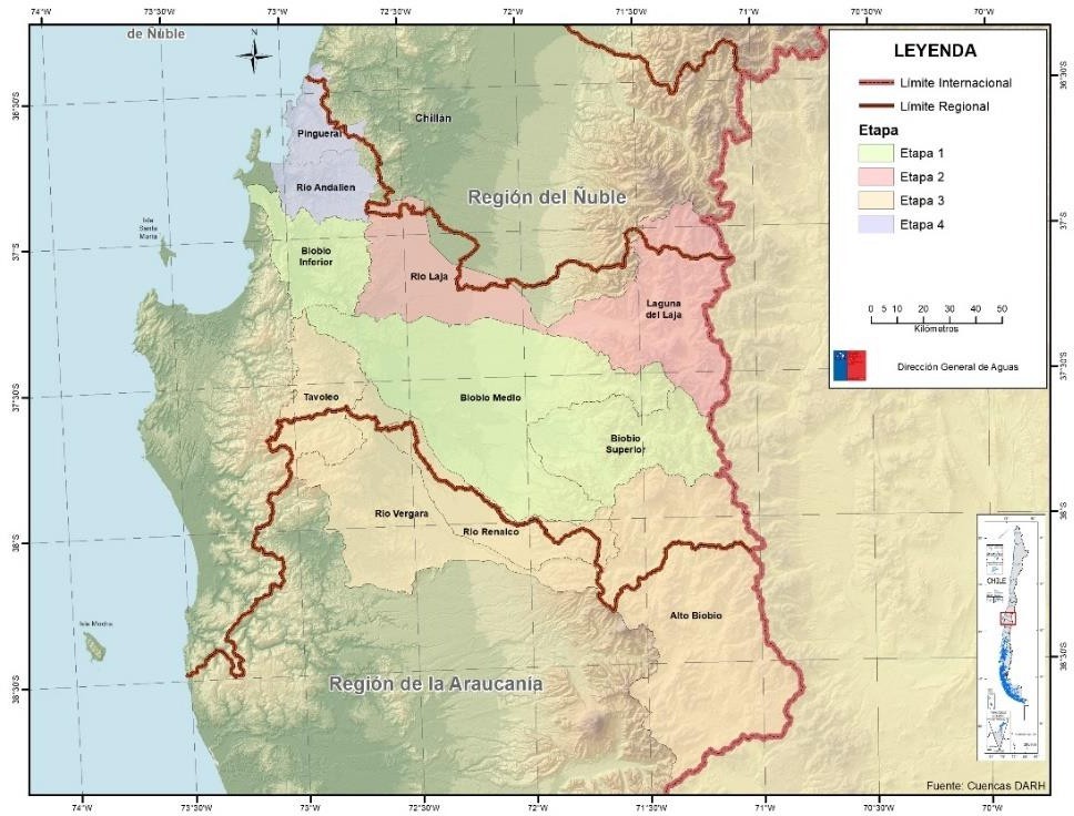 Mapa etapas licitación proyecto acuíferos subterráneos Biobío