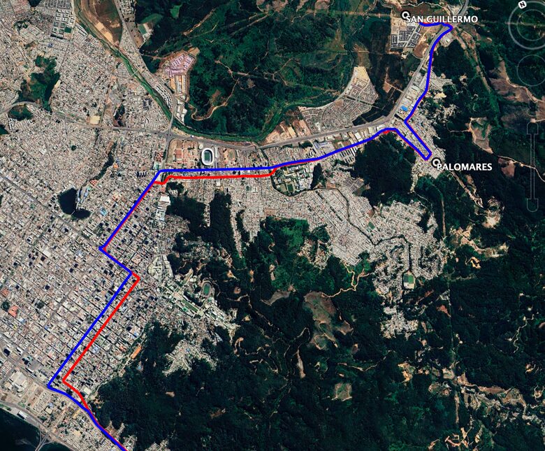 Esquema de recorrido 80 Las Galaxias 80T-C Concepción