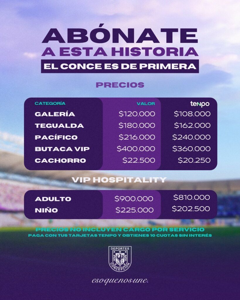 Valores abono Deportes Concepción 2026