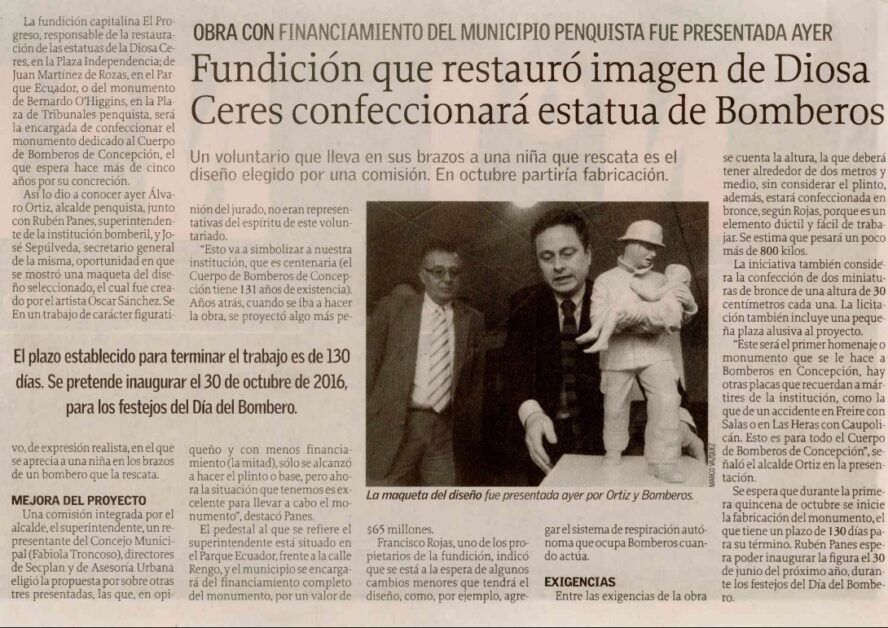 Nota estatua bomberos Parque Ecuador