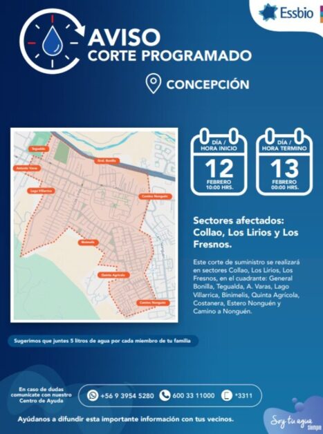 Mapa Corte de agua Concepción Collao Nonguén