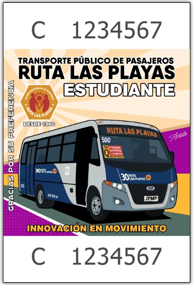 Boleto estudiante línea 30 Ruta Las Playas