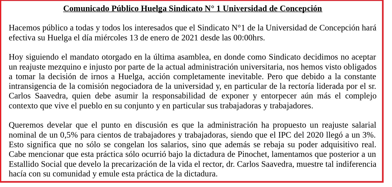 Comunicado sindicato 1 UdeC