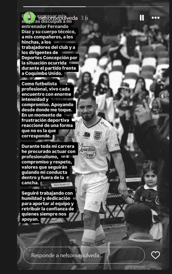 Disculpas de Nelson Sepúlveda a través de Instagram: @nelsonsepulveda